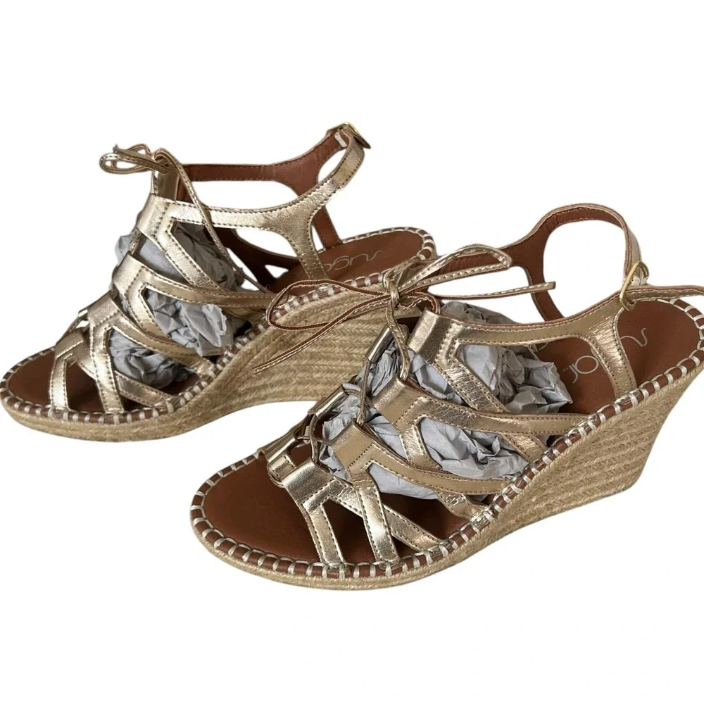 Sugar Hunnies Metallic Gold Strappy‎ Espadrille Wedge Sandals Womens 10M